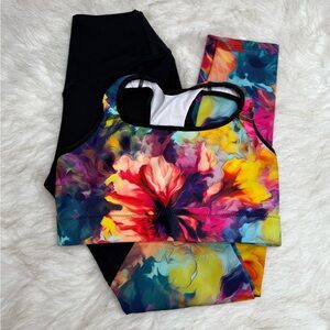 Colorful Floral Sports Bra and Leggings Set